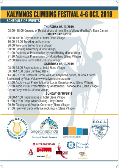Kalymnos Climbing Festival 2019 Schedule